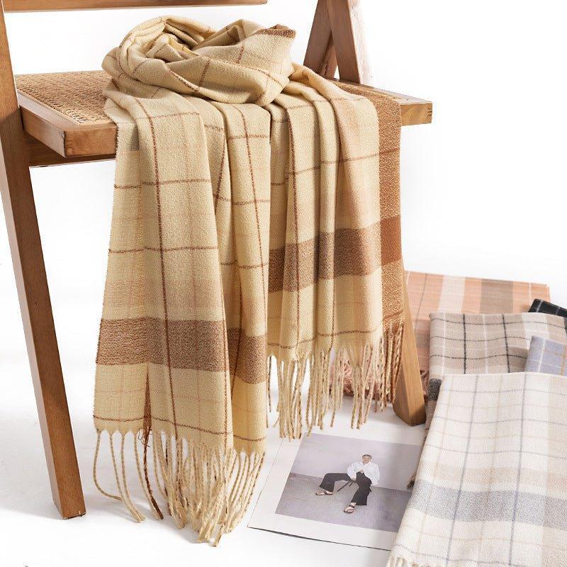 Fashion Plaid Scarf for Women | Faux Cashmere Cozy Long Shawl for Commuting and Gift Giving - Coscosmos