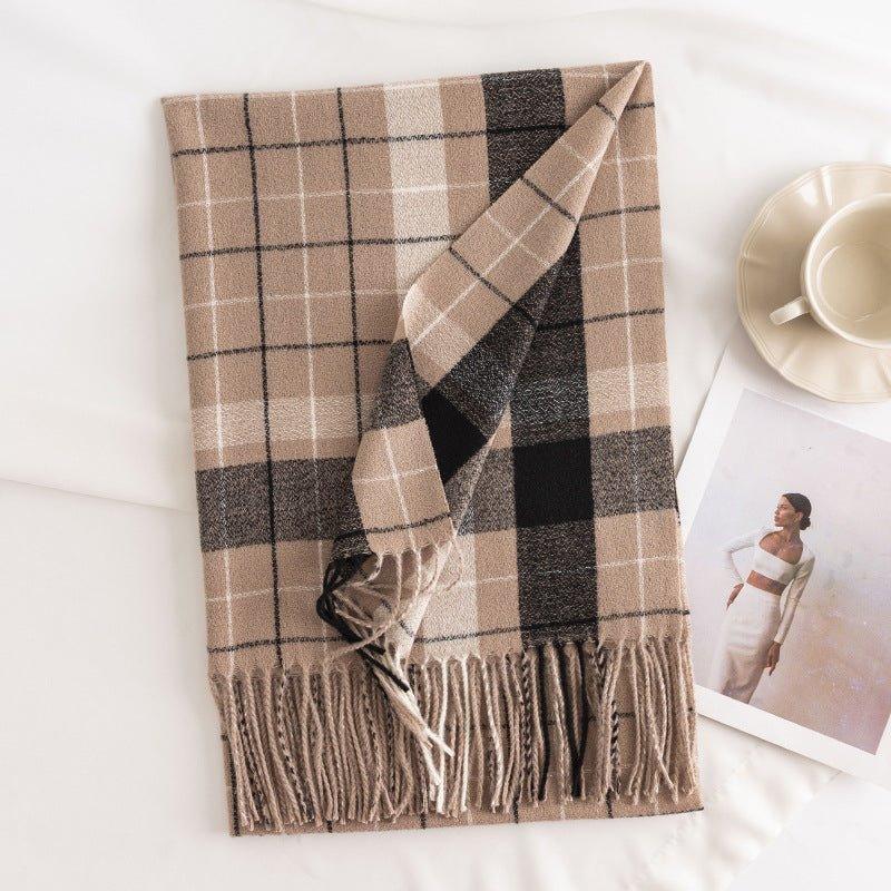 Fashion Plaid Scarf for Women | Faux Cashmere Cozy Long Shawl for Commuting and Gift Giving - Coscosmos