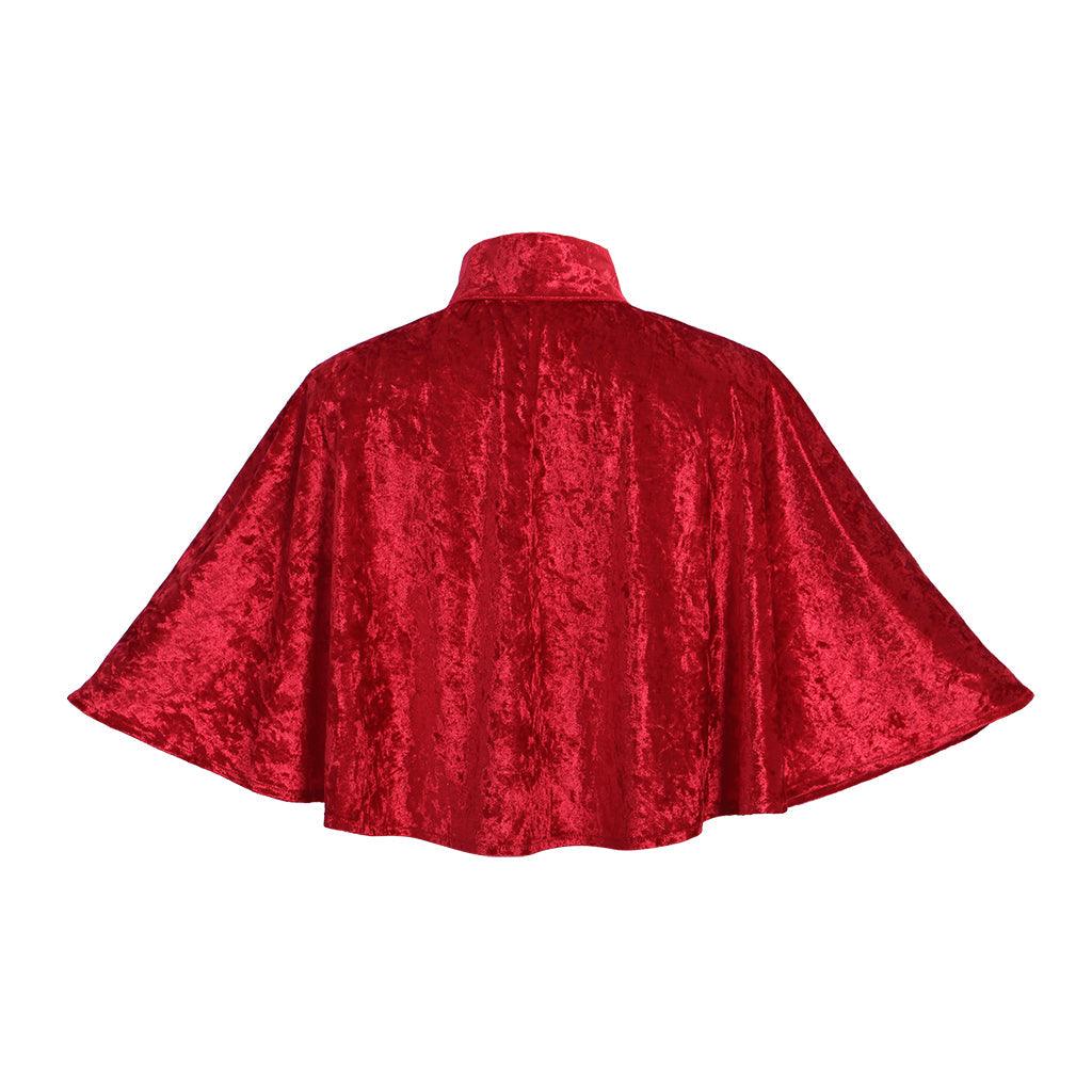 Red Victorian Steampunk Cloak Gothic Medieval Lolita Capelet for Women – Elegant Mini Cape with Collar for Cosplay and Fashion