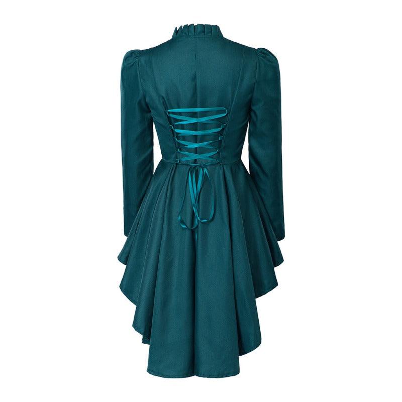 Vintage Gothic High-Low Cocktail Dress – Women's Medieval Cosplay Long Sleeve Bodycon Costume