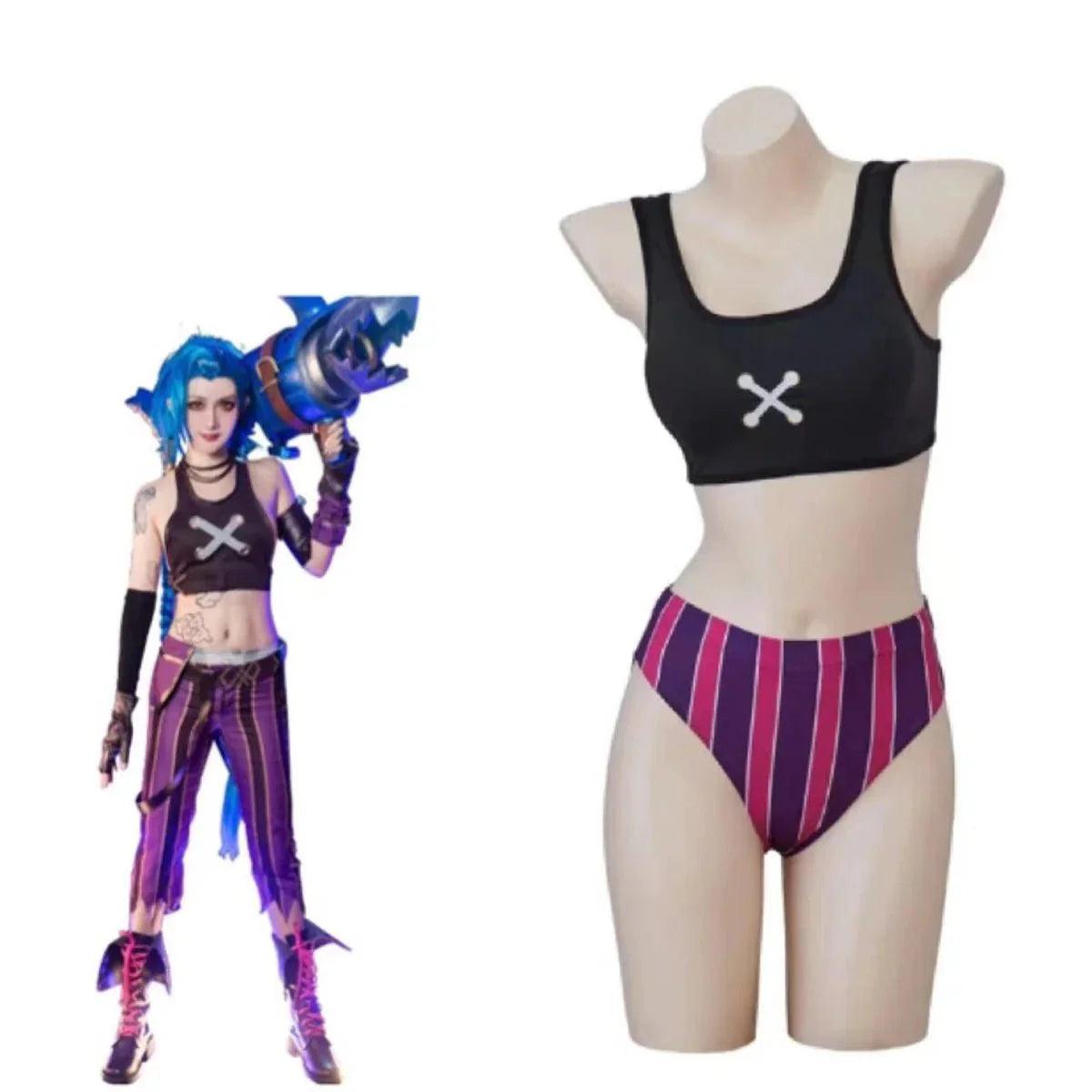 Game LOL Jinx Sexy Swimsuit Cosplay Costume Runaway Loli Summer Bikini Halloween Christmas Carnival Party - Coscosmos