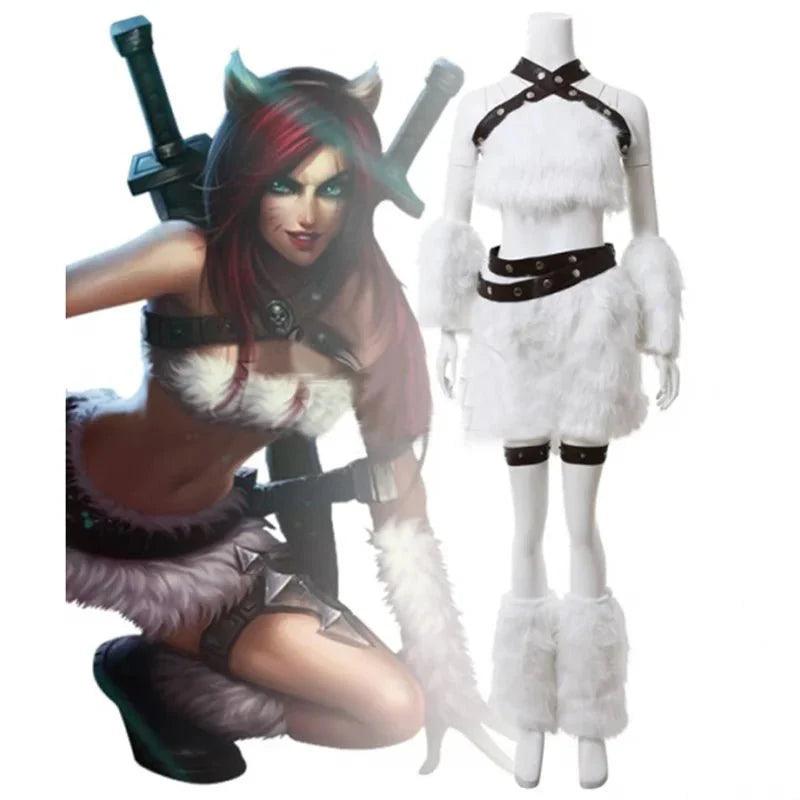 Game LOL Kitty Cat Katarina Cosplay Costume White Battle Suit Adult Women Halloween Carnival Party Outfit - Coscosmos