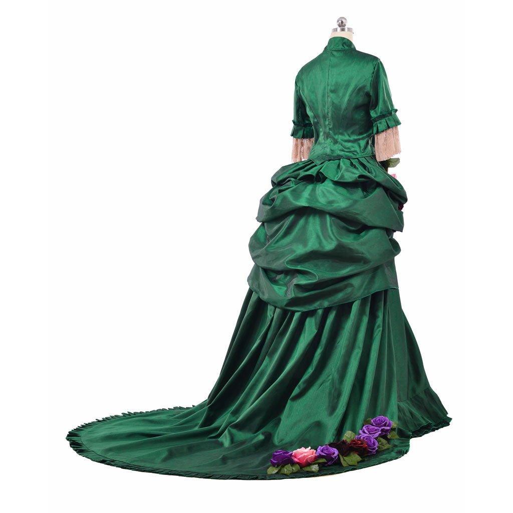 Georgian Era Victorian Bustle Dress | 18th Century Green Rococo Ball Gown for Women - Coscosmos