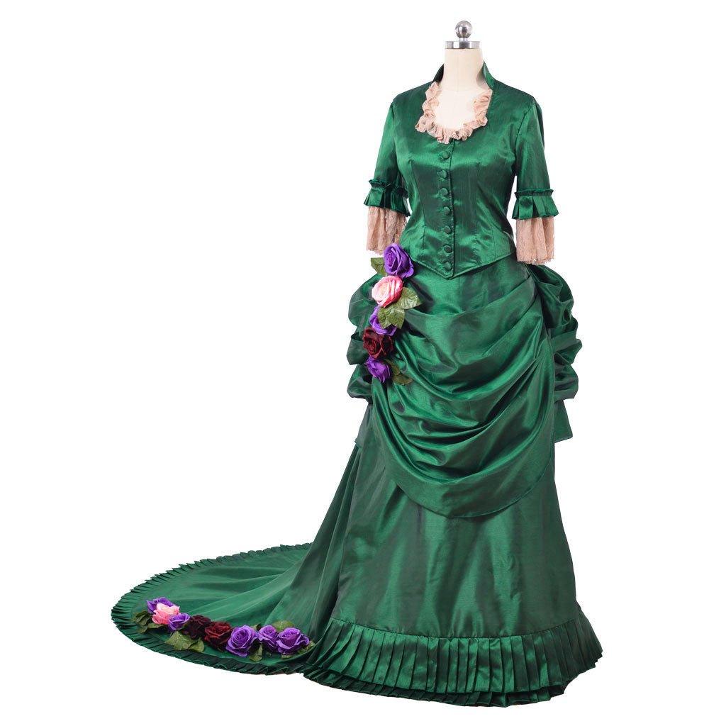 Georgian Era Victorian Bustle Dress | 18th Century Green Rococo Ball Gown for Women - Coscosmos