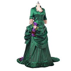 Georgian Era Victorian Bustle Dress | 18th Century Green Rococo Ball Gown for Women - Coscosmos