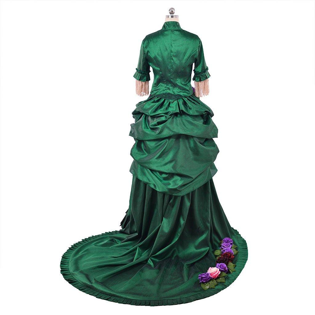 Georgian Era Victorian Bustle Dress | 18th Century Green Rococo Ball Gown for Women - Coscosmos