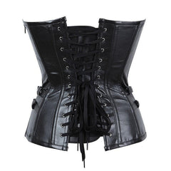 Gothic PU Leather Steel - Boned Corset with Zipper | 11 Steel Bones Waist Trainer | Coscomos - Coscosmos