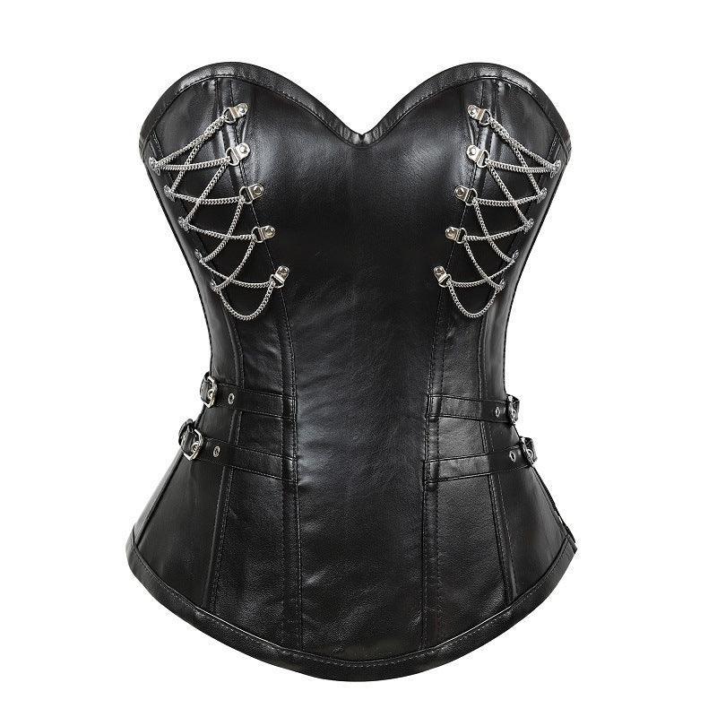 Gothic PU Leather Steel - Boned Corset with Zipper | 11 Steel Bones Waist Trainer | Coscomos - Coscosmos