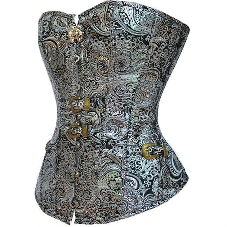 Gothic Silver Steel - Boned Corset | Printed Waist - Cincher Corset for Body Shaping & Aesthetic Appeal | Coscomos - Coscosmos