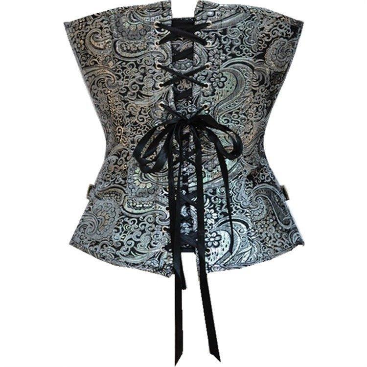 Gothic Silver Steel - Boned Corset | Printed Waist - Cincher Corset for Body Shaping & Aesthetic Appeal | Coscomos - Coscosmos