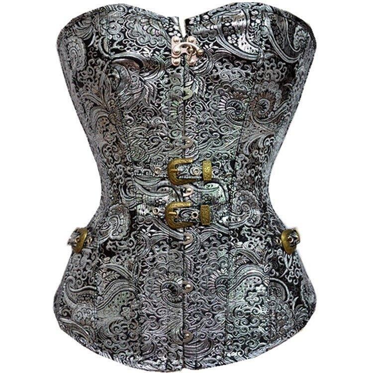 Gothic Silver Steel - Boned Corset | Printed Waist - Cincher Corset for Body Shaping & Aesthetic Appeal | Coscomos - Coscosmos