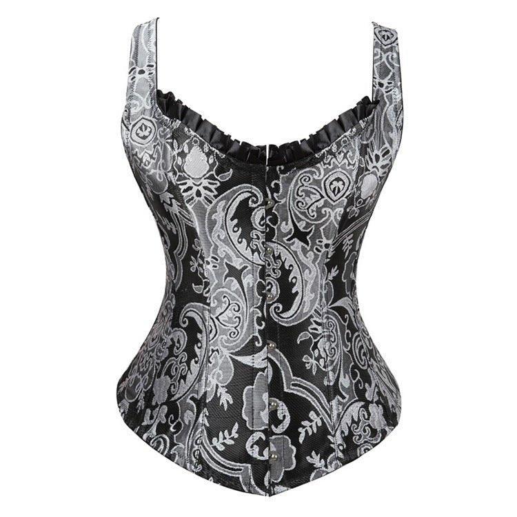 Gothic - Style Printed Silver Steel - Boned Waist Cincher Corset - Body Shaping and Sculpting Beauty - Coscosmos