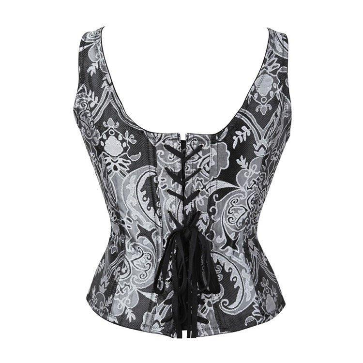 Gothic - Style Printed Silver Steel - Boned Waist Cincher Corset - Body Shaping and Sculpting Beauty - Coscosmos