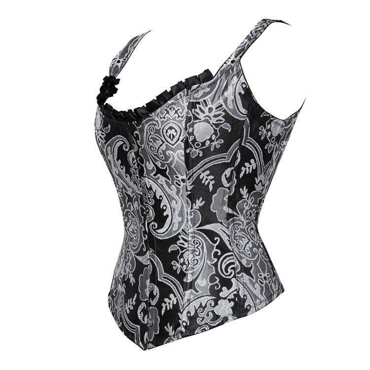 Gothic - Style Printed Silver Steel - Boned Waist Cincher Corset - Body Shaping and Sculpting Beauty - Coscosmos