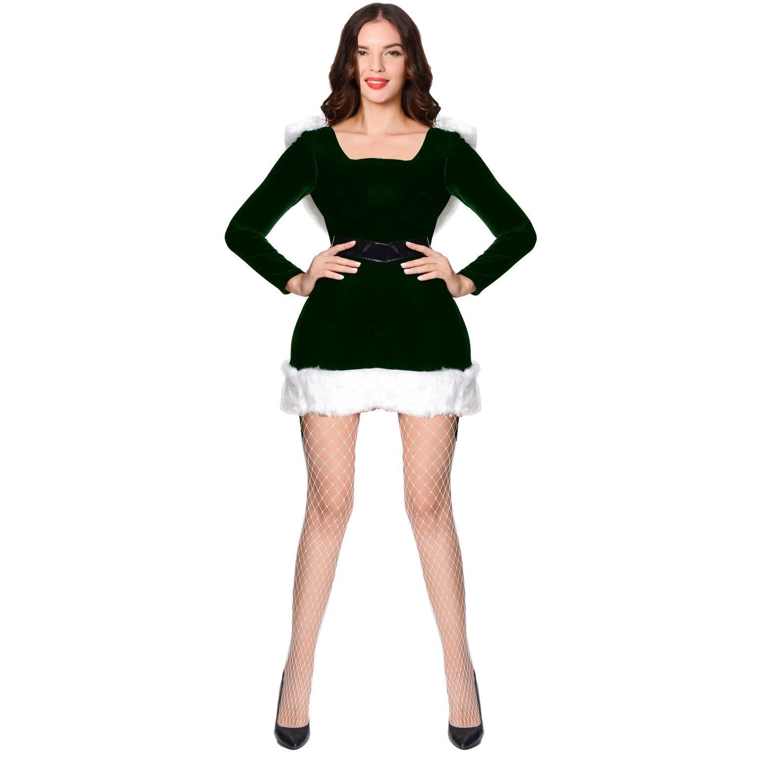 Green christmas costume cosplay uniform christmas costume cosplay girl long sleeve christmas foot cover - Coscosmos