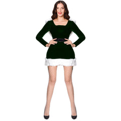 Green christmas costume cosplay uniform christmas costume cosplay girl long sleeve christmas foot cover - Coscosmos