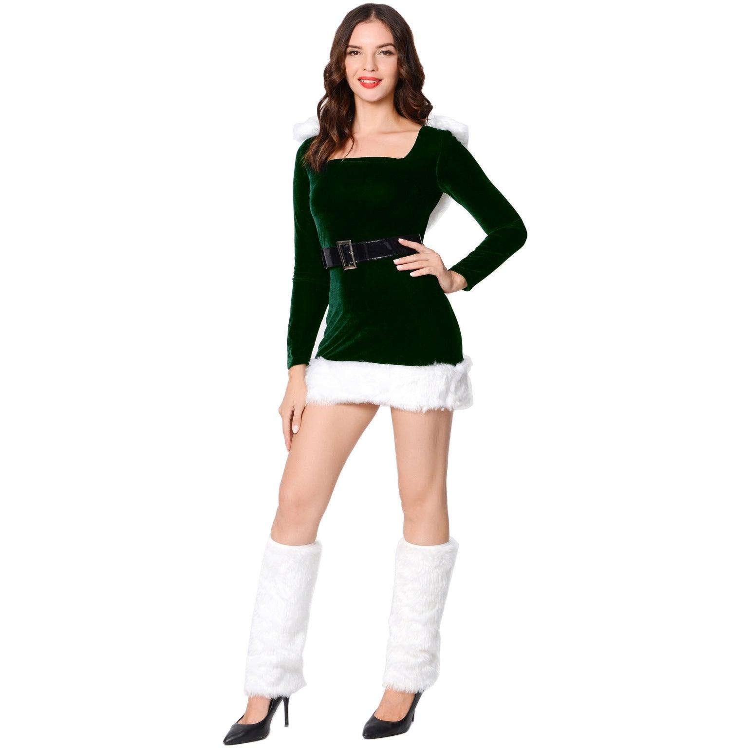 Green christmas costume cosplay uniform christmas costume cosplay girl long sleeve christmas foot cover - Coscosmos