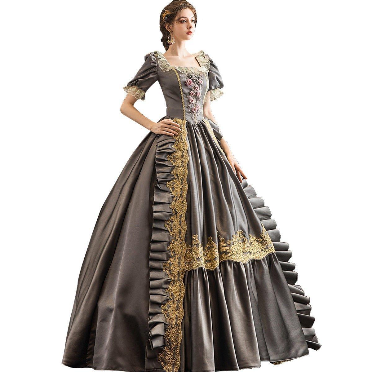 Grey Rococo Gown: Vintage Christmas Court Dress for Festive Events - Coscosmos