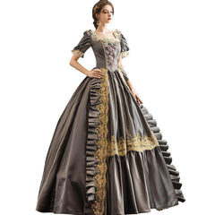 Grey Rococo Gown: Vintage Christmas Court Dress for Festive Events - Coscosmos