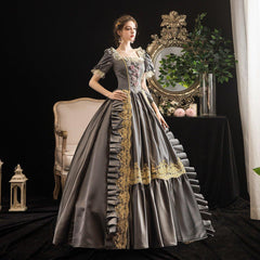 Grey Rococo Gown: Vintage Christmas Court Dress for Festive Events - Coscosmos