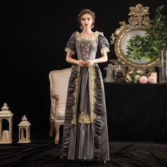 Grey Rococo Gown: Vintage Christmas Court Dress for Festive Events - Coscosmos