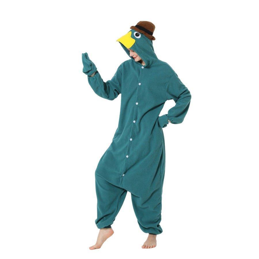 Halloween Animal Cartoon Platypus Onesie Couple Fleece Pajamas | Cozy & Fun Costume for Halloween & Cosplay - Coscosmos