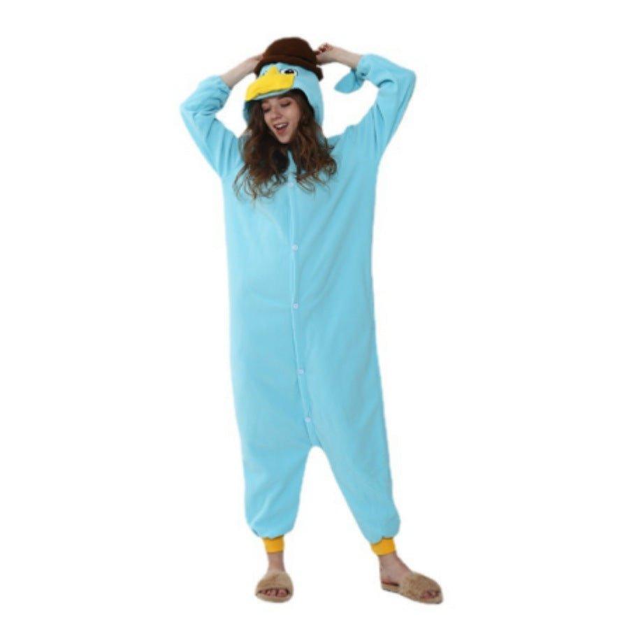 Halloween Animal Cartoon Platypus Onesie Couple Fleece Pajamas | Cozy & Fun Costume for Halloween & Cosplay - Coscosmos