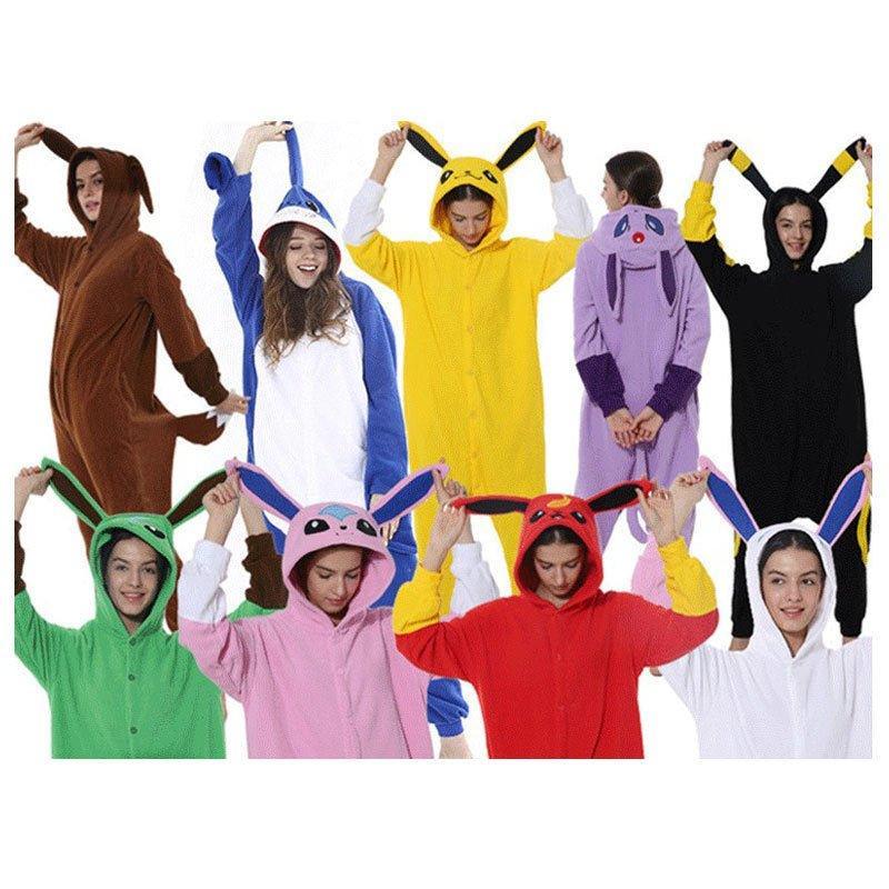 Halloween Fleece Onesie Cartoon Pajamas, Cute Eevee Animal Series Couple Loungewear Costume - Coscosmos