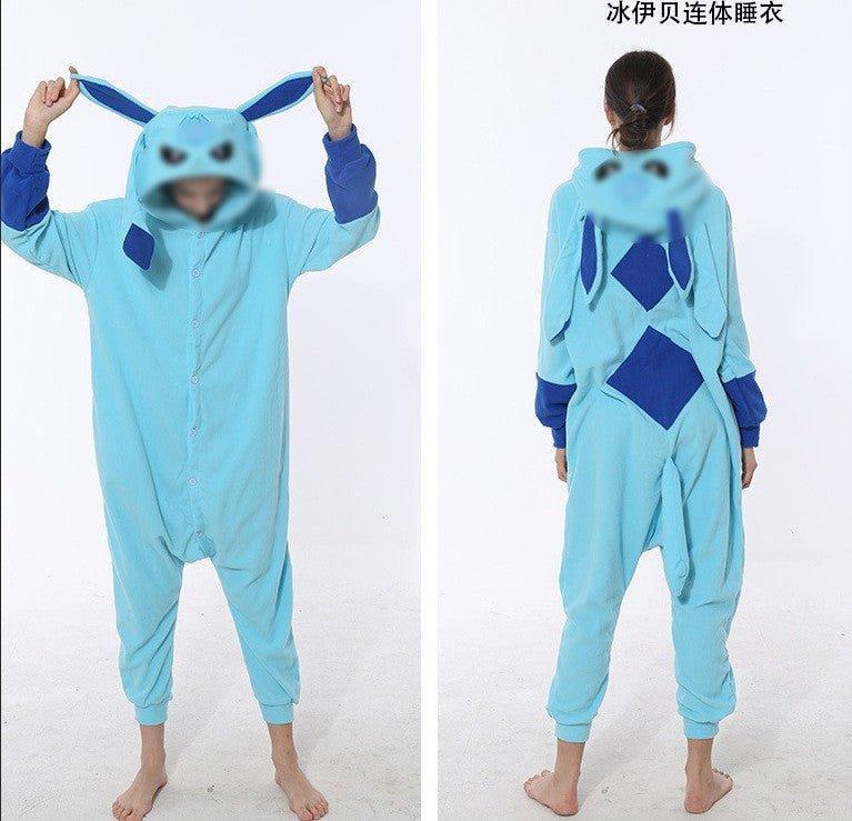 Halloween Fleece Onesie Cartoon Pajamas, Cute Eevee Animal Series Couple Loungewear Costume - Coscosmos