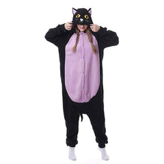 Halloween Midnight Cat Fleece Animal Onesie for Adults | Cartoon Couple Homewear Pajamas | Cosplay Costume - Coscosmos