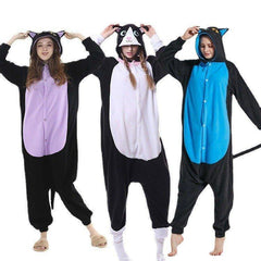 Halloween Midnight Cat Fleece Animal Onesie for Adults | Cartoon Couple Homewear Pajamas | Cosplay Costume - Coscosmos