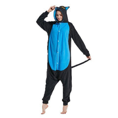 Halloween Midnight Cat Fleece Animal Onesie for Adults | Cartoon Couple Homewear Pajamas | Cosplay Costume - Coscosmos