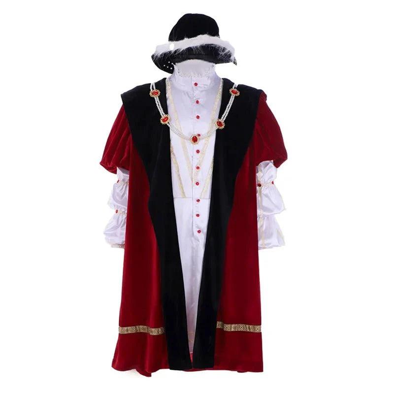 Henry VIII Royal Renaissance King Cosplay Costume with Cloak & Hat | Medieval Halloween Suit - Coscosmos