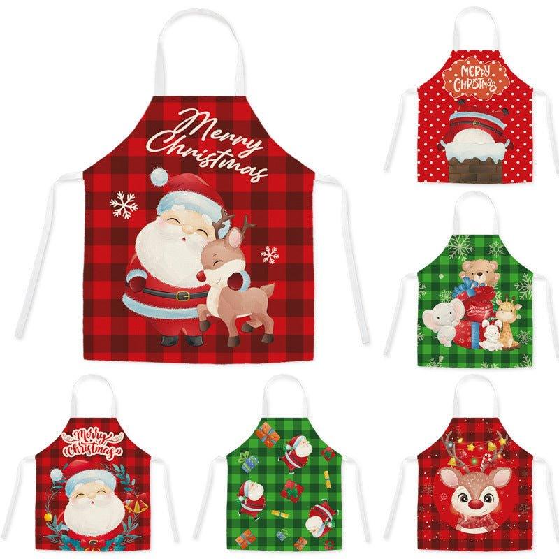 Household kitchen imitation hemp housework apron cross - border Christmas oil - proof stains adult work clothes for men and women - Coscosmos