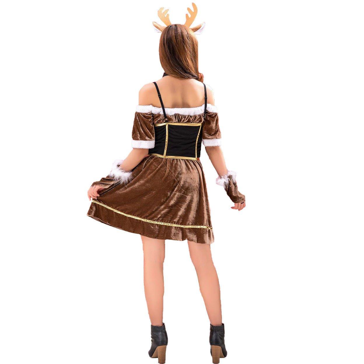 Japan's new brown Christmas cute reindeer costume Christmas dress party dance dress - Coscosmos