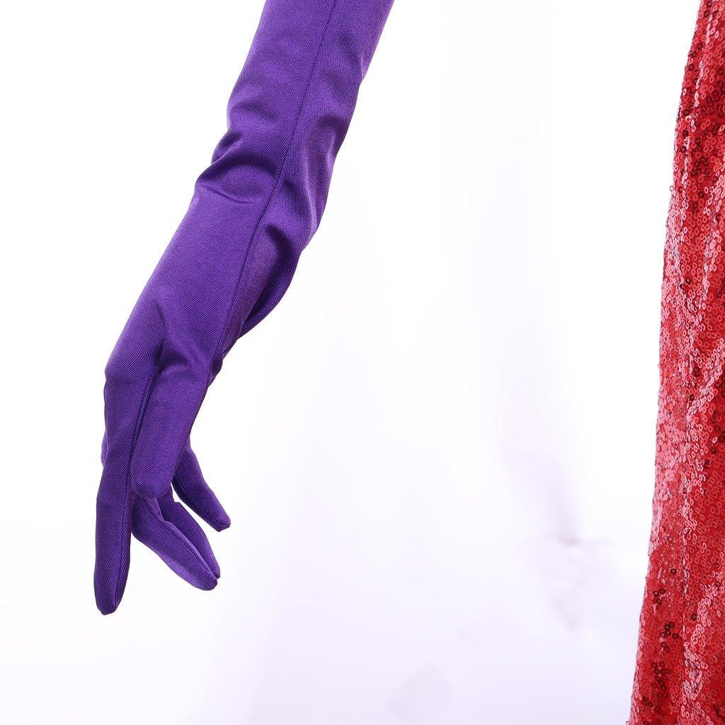 Jessica Rabbit Sexy Red Sequined Cosplay Dress with High Split and Purple Gloves - Coscosmos