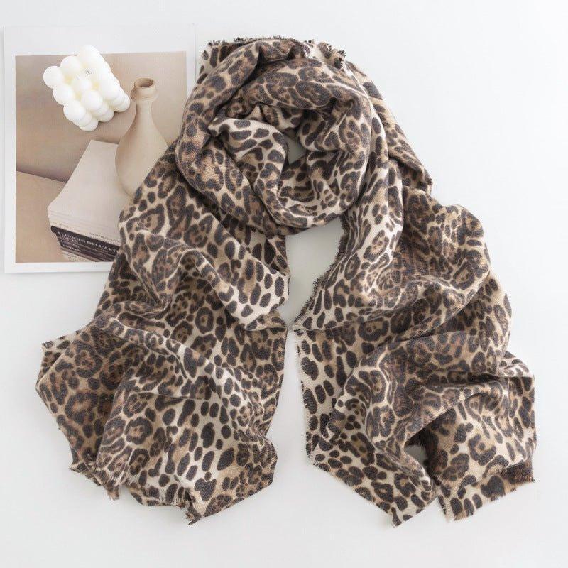 Leopard Print Fringed Woven Cashmere - Like Scarf for Women, Warm Shawl Wrap for Fall & Winter 2024 - Coscosmos