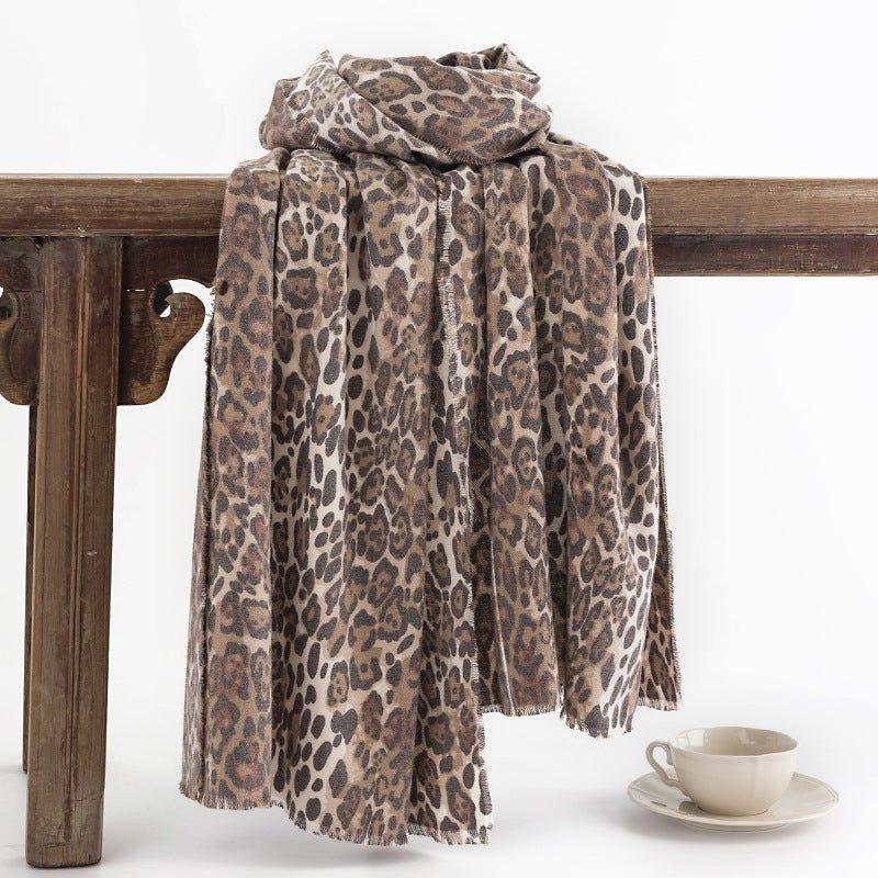 Leopard Print Fringed Woven Cashmere - Like Scarf for Women, Warm Shawl Wrap for Fall & Winter 2024 - Coscosmos