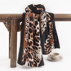 Leopard Print Scarf for Women | Long Winter Shawl | Cozy Commuter Neck Warmer for Fall & Winter - Coscosmos