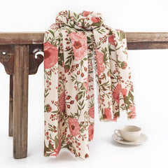 Luxury Floral Printed Cashmere - like Scarf for Women | Warm Long Shawl for Fall & Winter | Fashionable and Commuter Style - Coscosmos