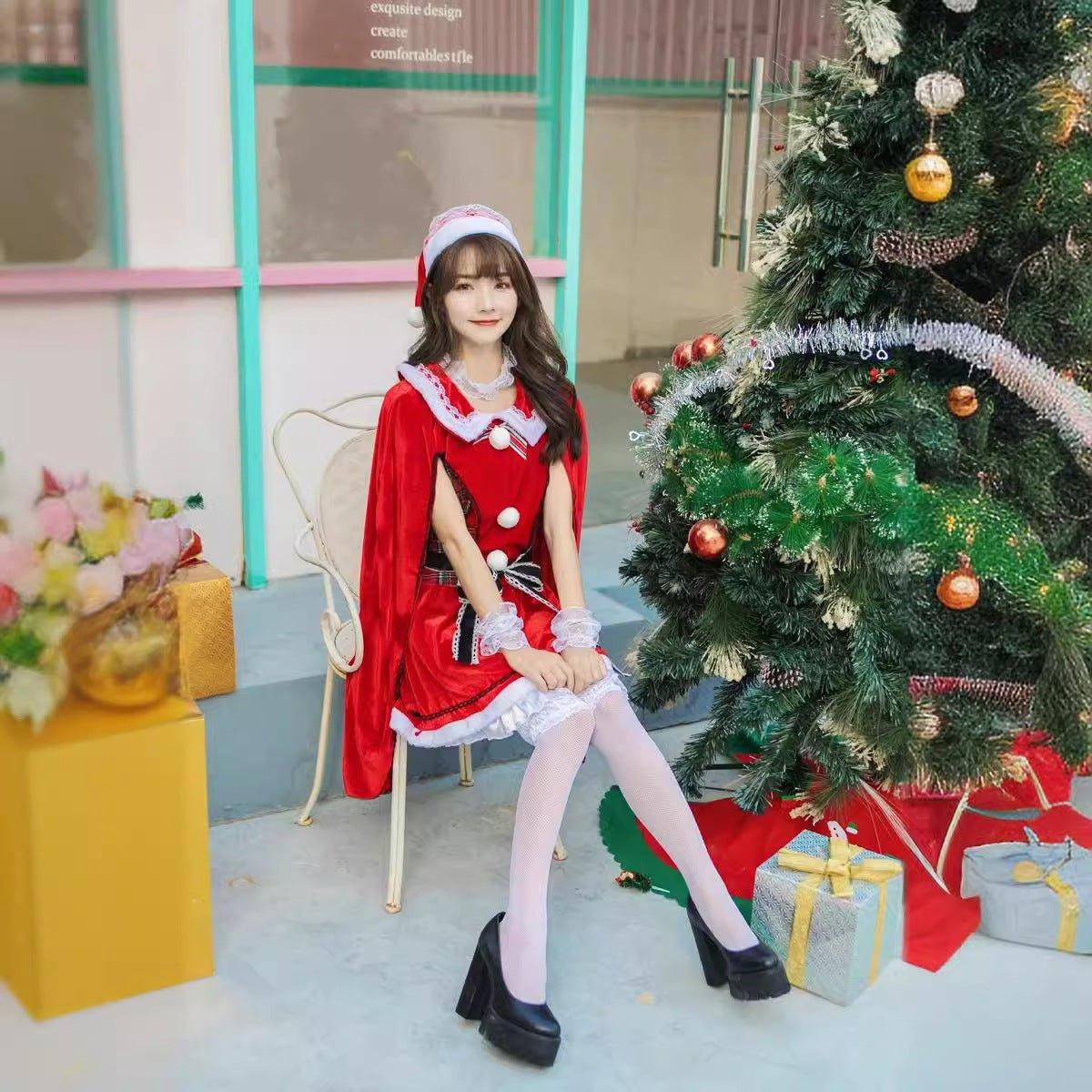 M - XL Japanese sexy Christmas clothing, plaid loli Christmas clothing, party clothing, Korean cape Christmas clothing - Coscosmos