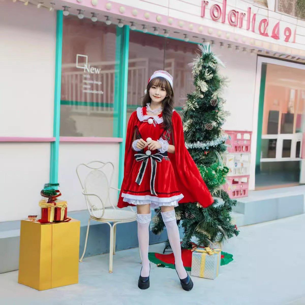 M - XL Japanese sexy Christmas clothing, plaid loli Christmas clothing, party clothing, Korean cape Christmas clothing - Coscosmos