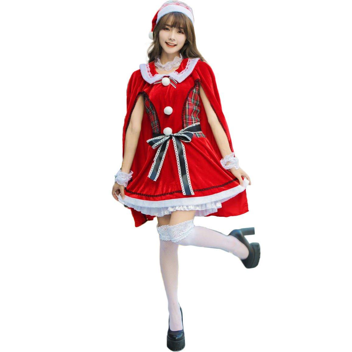 M - XL Japanese sexy Christmas clothing, plaid loli Christmas clothing, party clothing, Korean cape Christmas clothing - Coscosmos