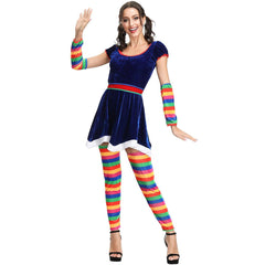 M - XL Rainbow Striped Christmas Dress, Halloween Party Dress, Drama, Circus Clown COS Dress, Stage Dress - Coscosmos