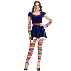 M - XL Rainbow Striped Christmas Dress, Halloween Party Dress, Drama, Circus Clown COS Dress, Stage Dress - Coscosmos