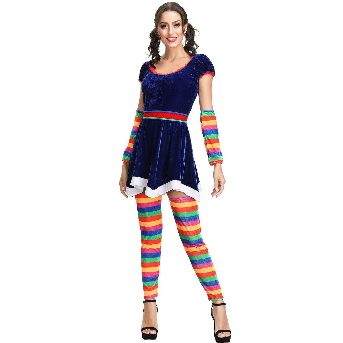 M - XL Rainbow Striped Christmas Dress, Halloween Party Dress, Drama, Circus Clown COS Dress, Stage Dress - Coscosmos