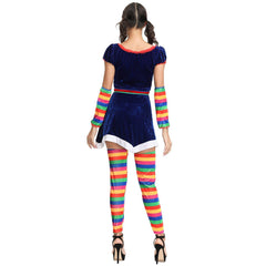 M - XL Rainbow Striped Christmas Dress, Halloween Party Dress, Drama, Circus Clown COS Dress, Stage Dress - Coscosmos