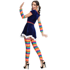 M - XL Rainbow Striped Christmas Dress, Halloween Party Dress, Drama, Circus Clown COS Dress, Stage Dress - Coscosmos