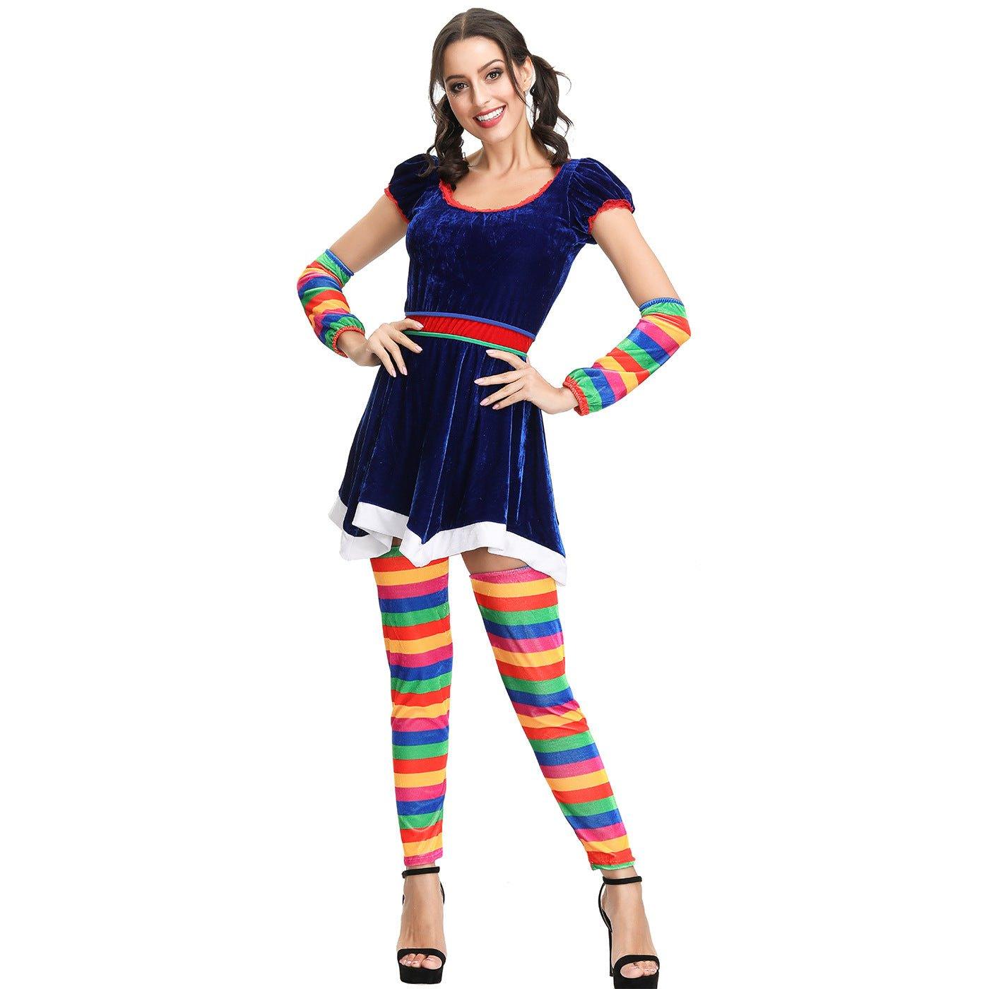 M - XL Rainbow Striped Christmas Dress, Halloween Party Dress, Drama, Circus Clown COS Dress, Stage Dress - Coscosmos