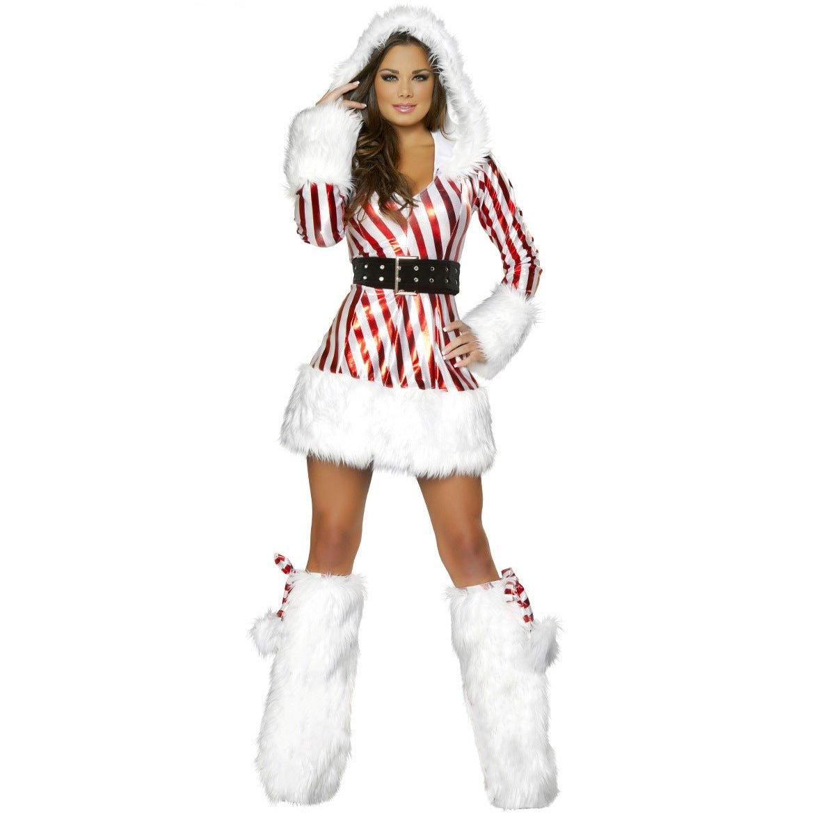 M - XL Sexy Christmas Costume DS Lead Dance Party Christmas Costume, Long Sleeve Striped Christmas Costume, Performance Clothes - Coscosmos